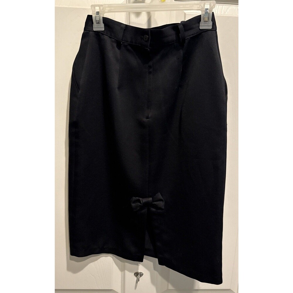 Vtg Ellen D Black Pencil Skirt Mid Length With Bow In Back Sz 9-10